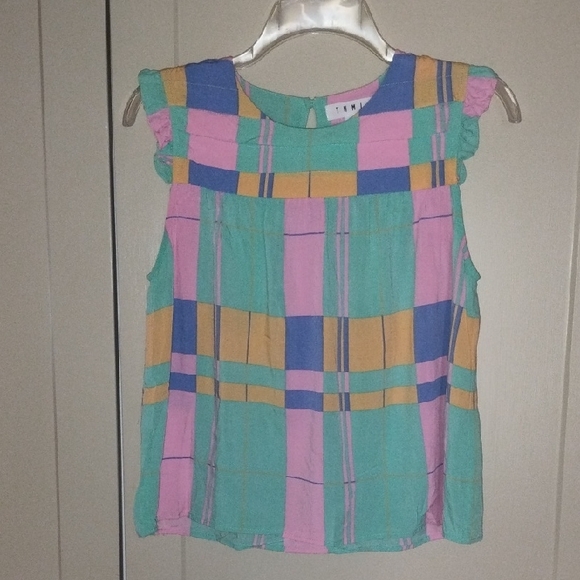 THML Tops - THML Pastel Plaid Sleeveless Blouse in Teal, Pink & Sherbert